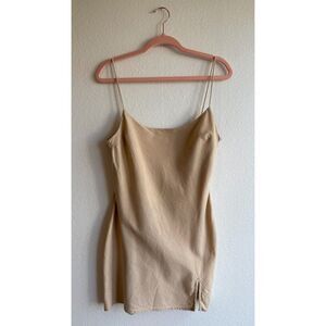 ASOS Design Cotton Linen Mini Sun Dress with Scoop Neck & Back in Tan size 10